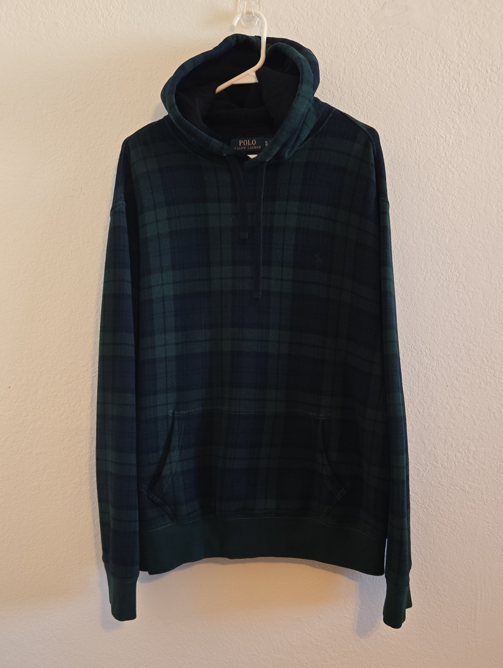 Polo by Ralph Lauren Green and Navy Plaid Pullover Hoodie - XL